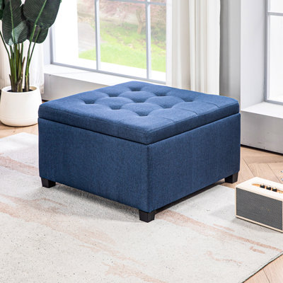 Bleu avec couvercle de rangement. Décoration pour les chambres à coucher. Revêtement doux, espace généreux, solution de charnière stable - bleu. Coussin de siège de style rétro, rangement spacieux, technologie sécurisée