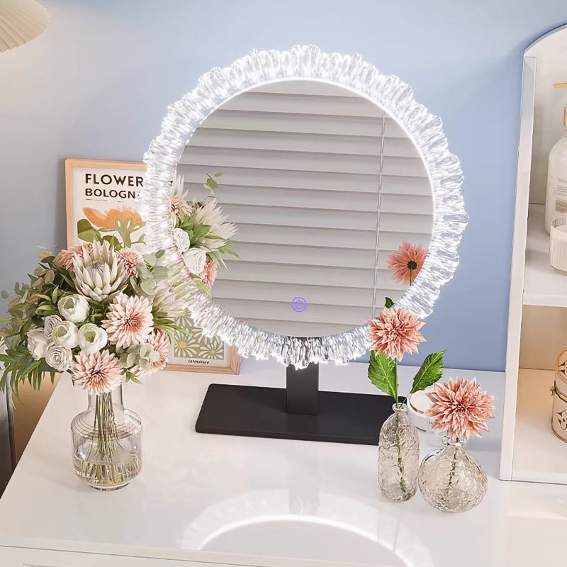 Round Led Makeup Mirror, Vanity Mirror With Acrylic Transparent Frame