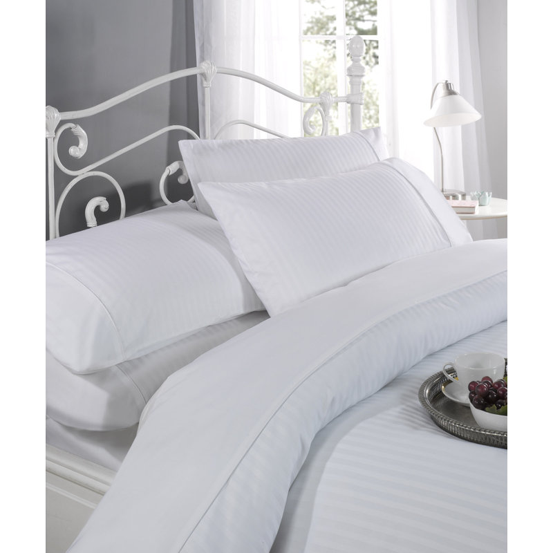 Satin Striped Duvet Cover Set with Pillow Shams, King Duvet Cover + 2 Standard Pillowcases, White