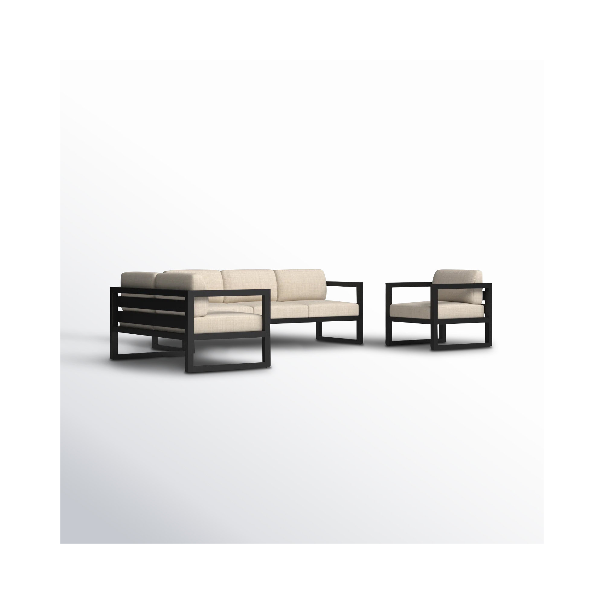 Smith 3 Piece Sofa Seating Group with Sunbrella® Cushions, Canvas Flax, Black