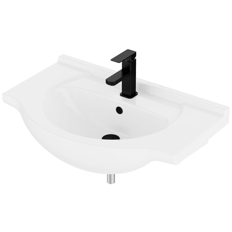 Dessus de meuble-lavabo de salle de bain 30 "en céramique de style européen moderne avec robinet et drain escamotable, dosseret inclus