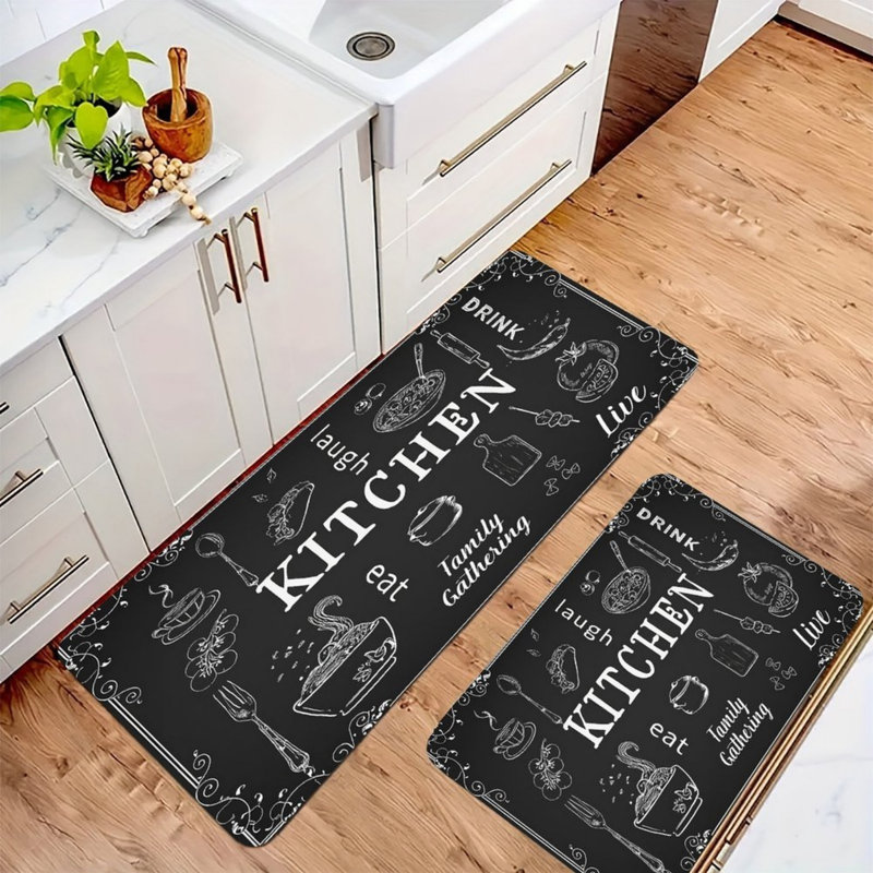 Set of 2 Kitchen Kitchen Mats Black Kitchen Pantry