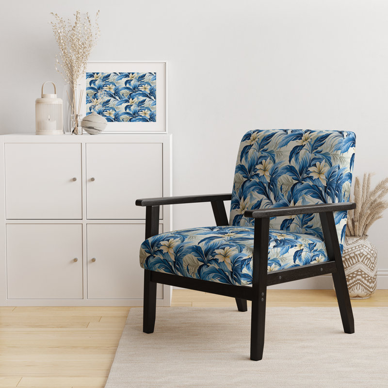 Fauteuil rembourré d'appoint tropical D, Motif d'oasis tropical azur I