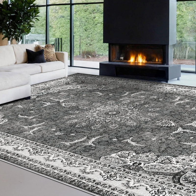 Oriental Floral ,Machine-Washable, Non-Slip Rugs., Rectangle 9' x 12'