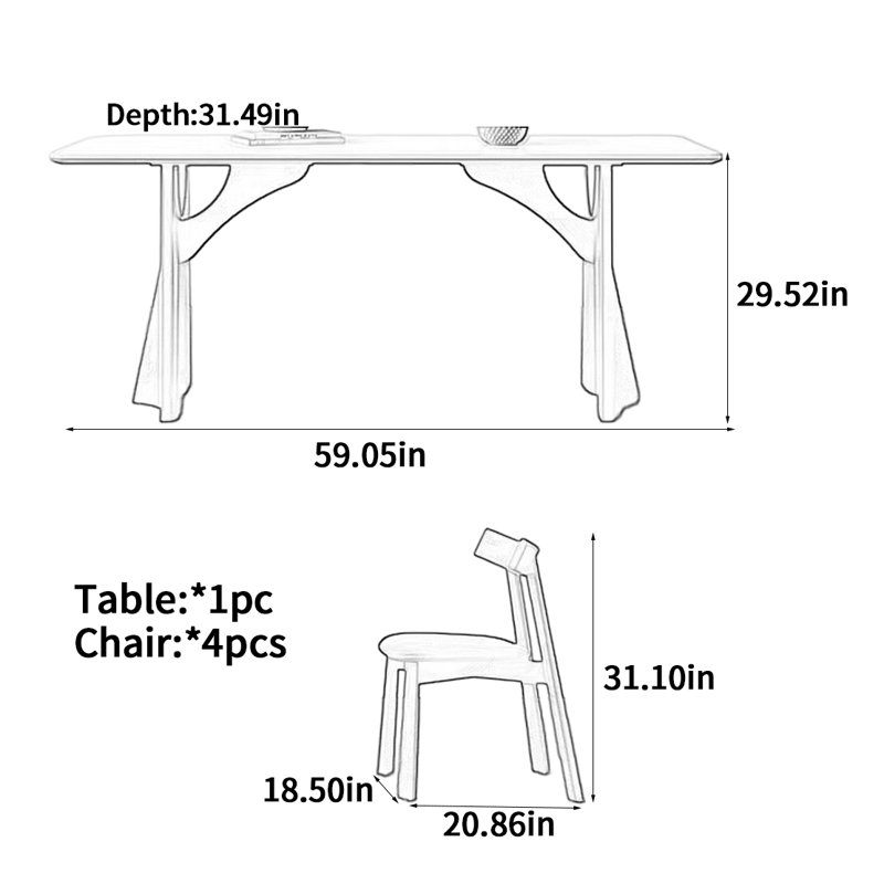 Table de salle à manger noire en bois massif, H 29,52 po x L 59,05 po x l 31,49 po