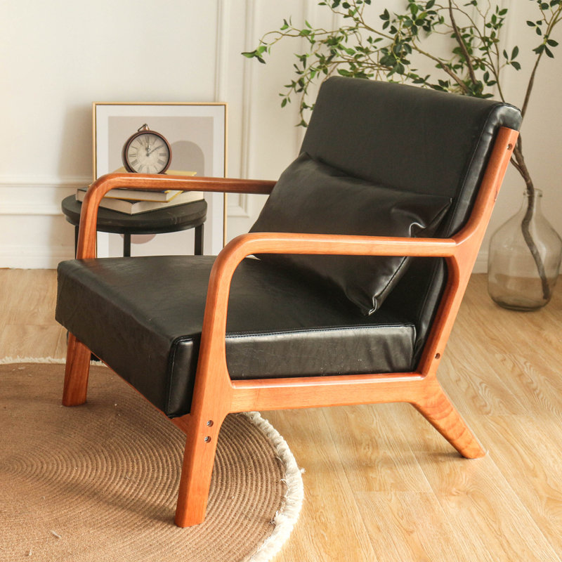 Ihar Faux Leather Accent Chair, Black Faux Leather