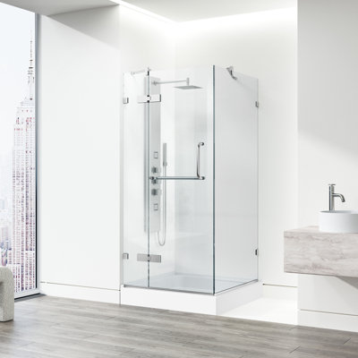 Monteray 36" W x 36" D x 79" H Hinged Frameless Shower Enclosure with 3/8  Clear Glass&Base