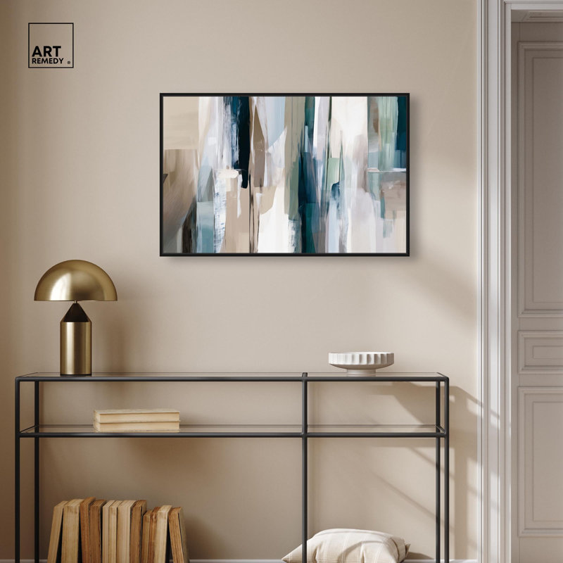 Art mural abstrait sur toile , H 21 po x l 31 po, Cadre flottant noir