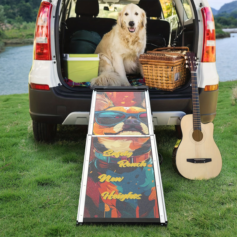 Rampe rétractable pour chien en aluminium pour voitures, camions, marches pour animaux de compagnie antidérapantes portatives avec motifs colorés