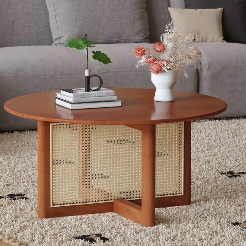 Table basse en rotin 33,5 po - Finition bois rouge foncé