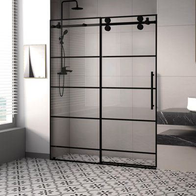 56"-60" W X 76" H Single Sliding Frameless Shower Door With 8mm Clear Tempered Glass