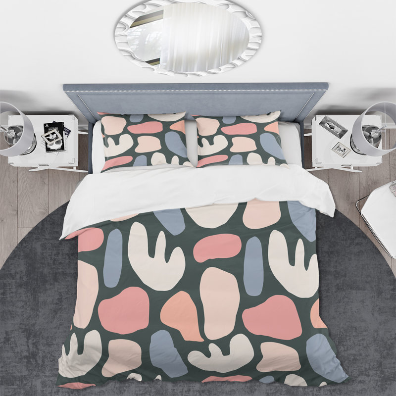 Formes rétro bleues et rouges - Ensemble de housse de couette moderne - Microfibre de polyester