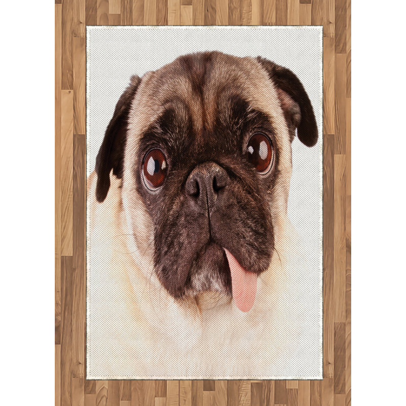 Tapis décoratif à longs fils en fibre de polyester à haute densité Pug, Rectangle— 4 pi x 5 pi 8 po