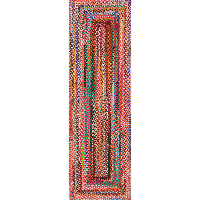 Tapis multicolore en coton tressé à la main bohème, Tapis de couloir 2 pi 6 po x 10 pi
