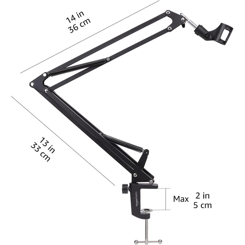 Adjustable Microphone Stand With Pop Filter, Windscreen For Noise Reduction, Compatible With Blue Yeti, Snowball, Shure, Audio-Technica, 14 Inch