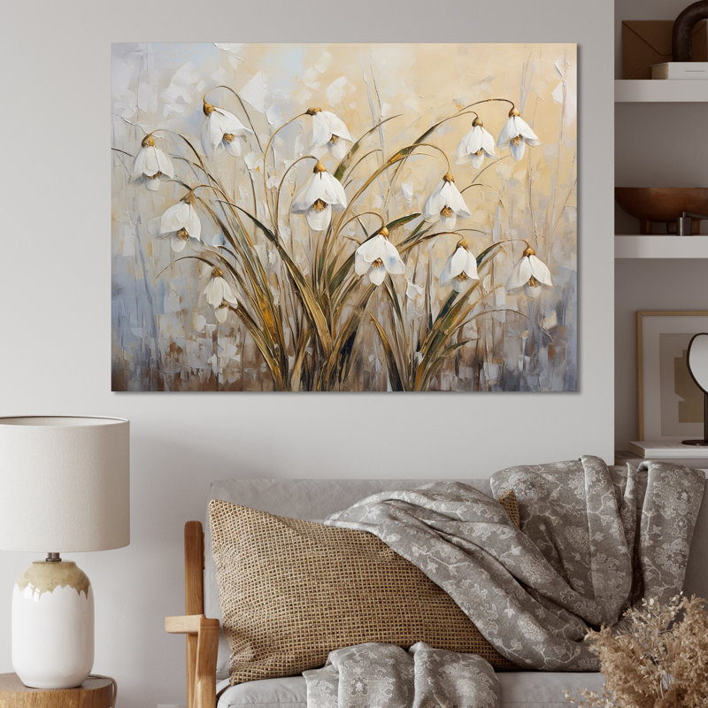 Minimalisme «Snowdrop Flowers Harmony I» sur toile, H 34 po x l 44 po x P 1,5 po, Toile tendue