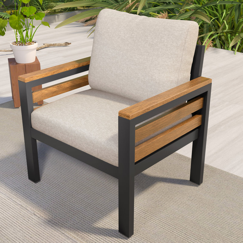 Ensemble de patio extérieur 4 pièces avec bois d'acacia et coussins, Beige