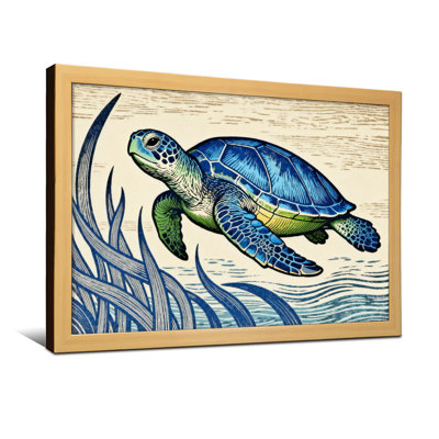 Animal Turtle Swimming Through Ocean Grass