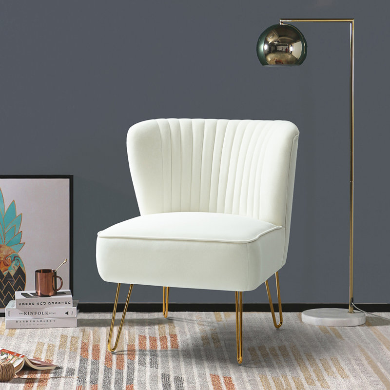Chaise d'appoint en velours Leona, Velours ivoire