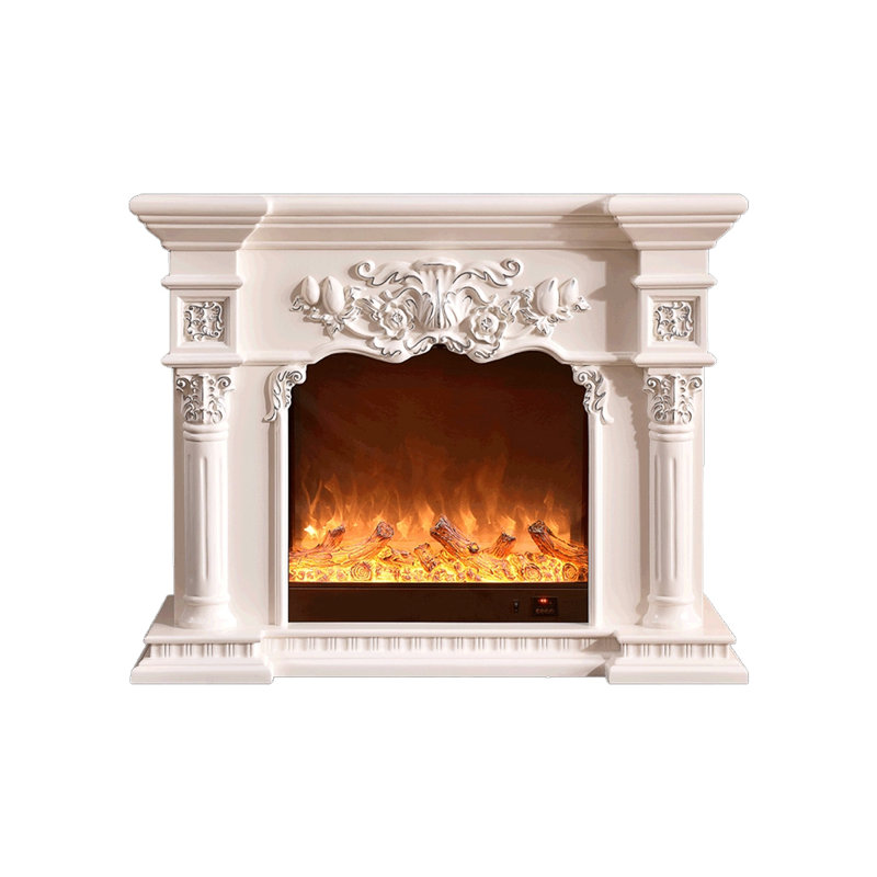 White Solid Wood Freestanding Fireplace
