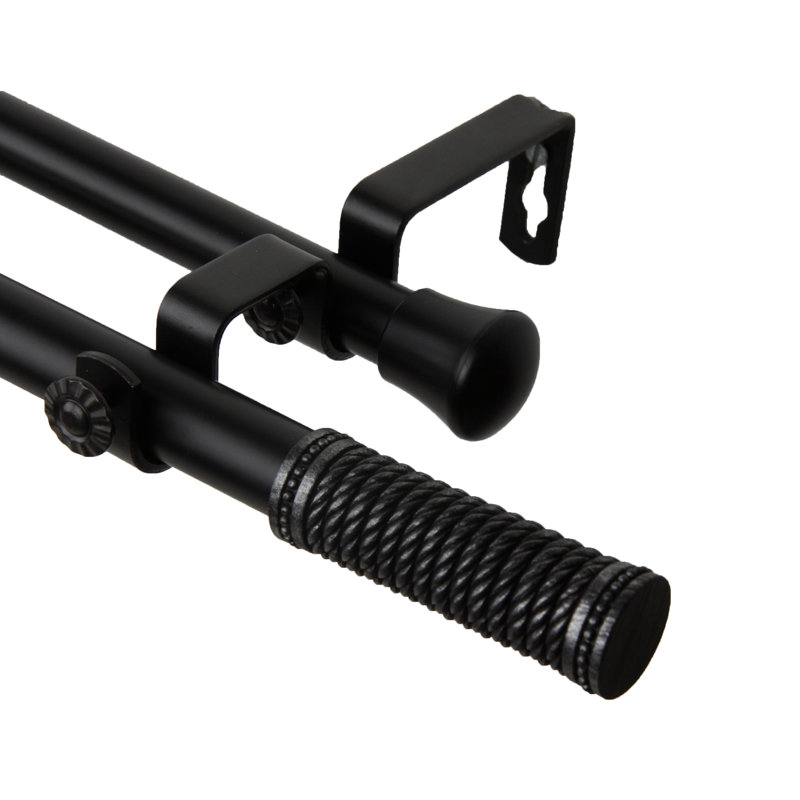 Tringle à rideaux double filetée, Noir, H 0,81 po x l 48 po x P 6,38 po