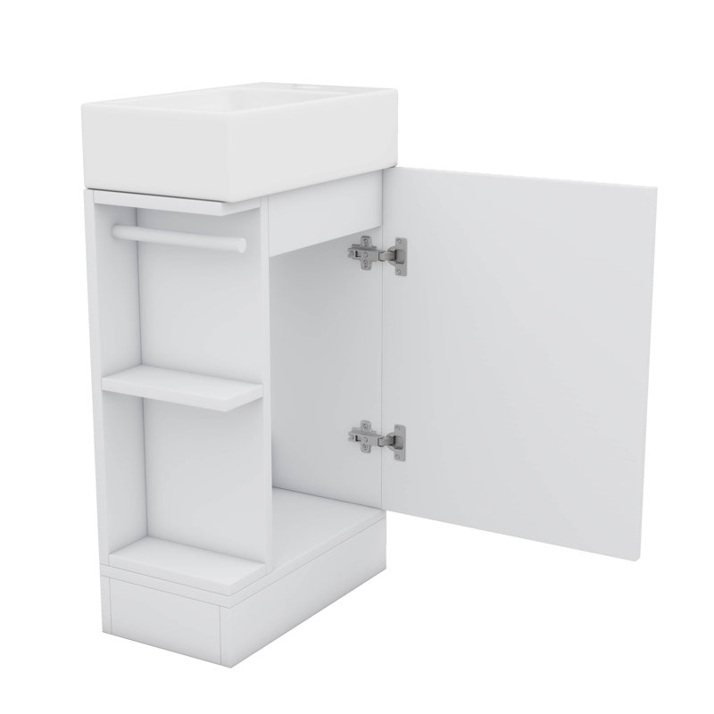 Petit meuble-lavabo 18,6 po avec lavabo, meuble-lavabo avec tablette à deux niveaux, orienté vers la gauche ou vers la droite, meuble-lavabo en panneau de fibres à densité moyenne