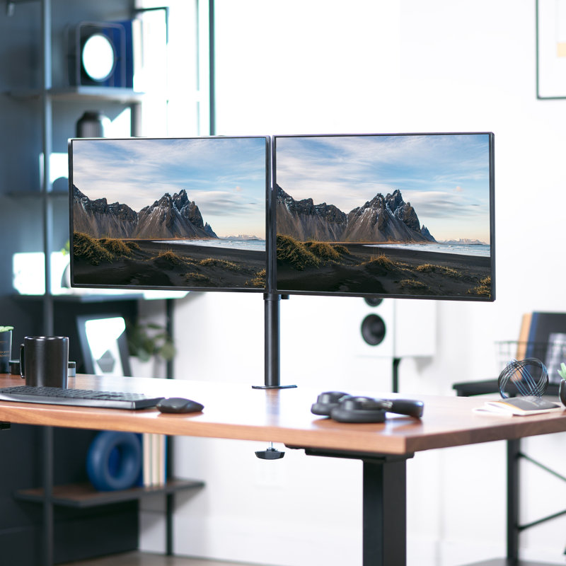 Black Adjustable Dual Monitor Desk Mount with Steel and Aluminum
