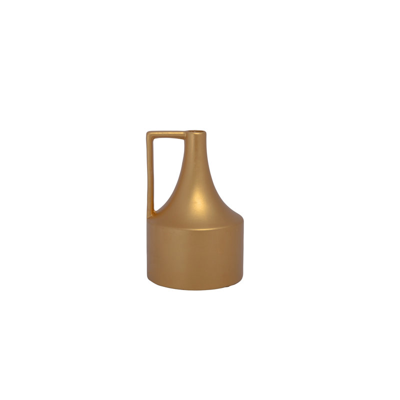 Ceramic Round Trumpet Vase Matte Finish Gold, Gold