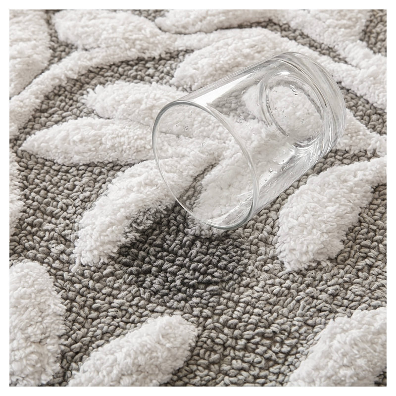 Tapis de bain en coton gris touffeté à motif floral, 61 cm x 152 cm