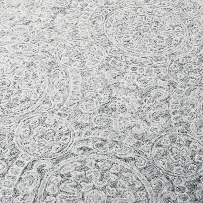 Tapis ivoire / gris touffeté à la main Damask, Rectangle de 5 pi x 8 pi