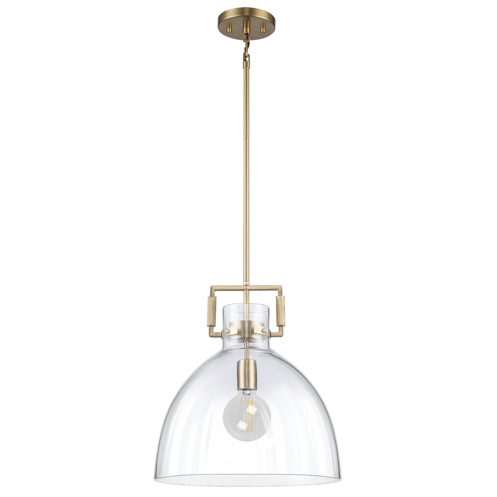 Miami Single Light Glass Dimmable Pendant, Antique Gold