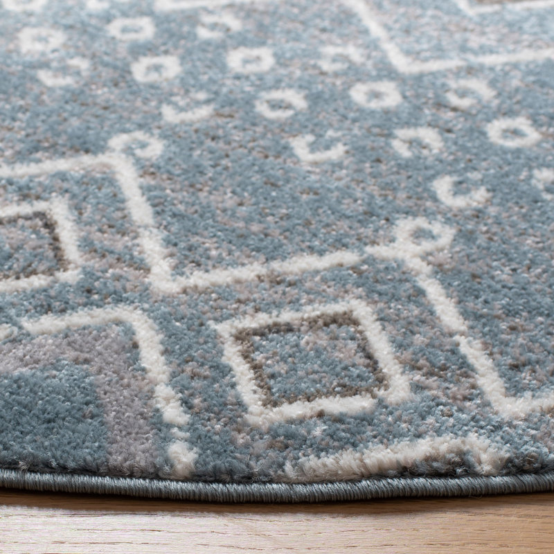 Tapis performance à motif sud-ouest Aird, Carré 6 pi 7 po, Blue/Ivory