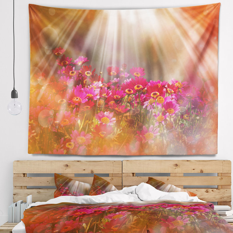 Tapisserie de soleil sur le jardin avec fleurs, H 50 po x l 60 po