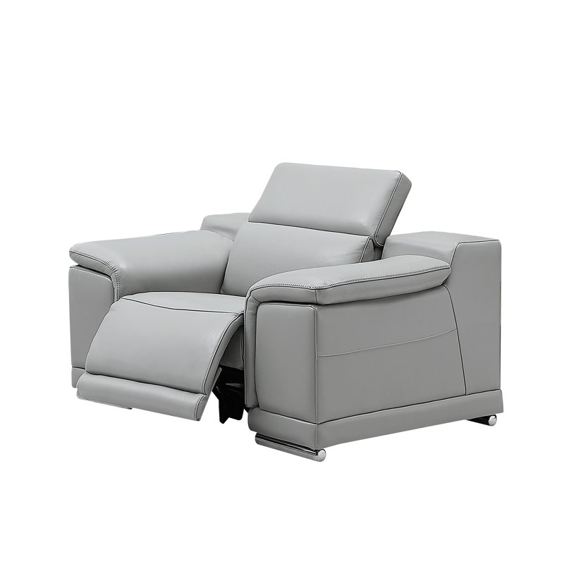 Leather Power Reclining Chair, Light Grey Genuine Leather