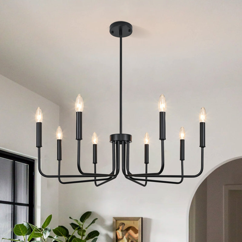 Farmhouse 8-Light Candle Chandelier For Kitchen, Living Room, Black