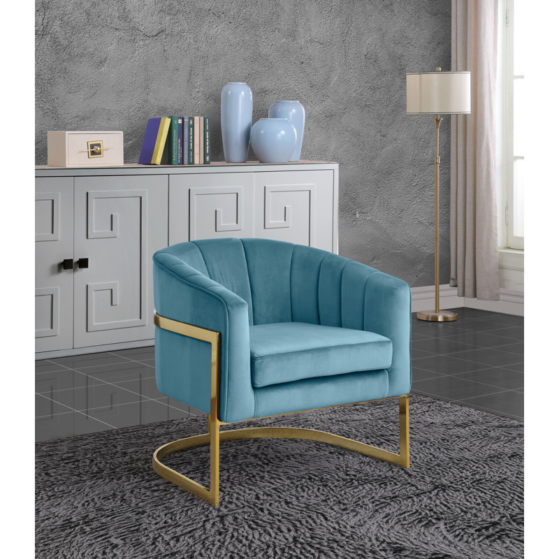 Fauteuil demi-tonneau en velours 30 po Carter, Velours bleu pacifique