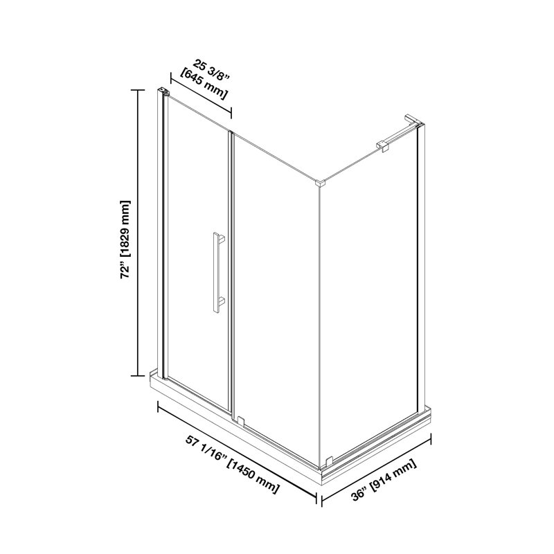 OVE Decors Pasadena 60 In. W X 36 In. D X 74 3/4 In. H Corner Frameless Pivot Shower Door Kit With Base Pan, 2025, Black