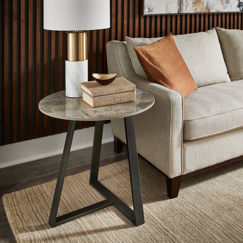 Kashlee Glossy Sintered Stone End Table, Gray