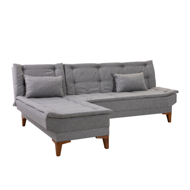 Stylish Corner Sofa-Bed, Grey Linen Fabric, 88.6 x 33.9 x 33.5 inches | Sturdy Beech Wood Frame, 100% Linen Upholstery | 28 DNS Foam Cushions for Comfort | Perfect for Living Rooms & Guest Rooms