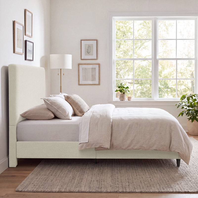 Lit tapissier Ana, Ivory, Lit double