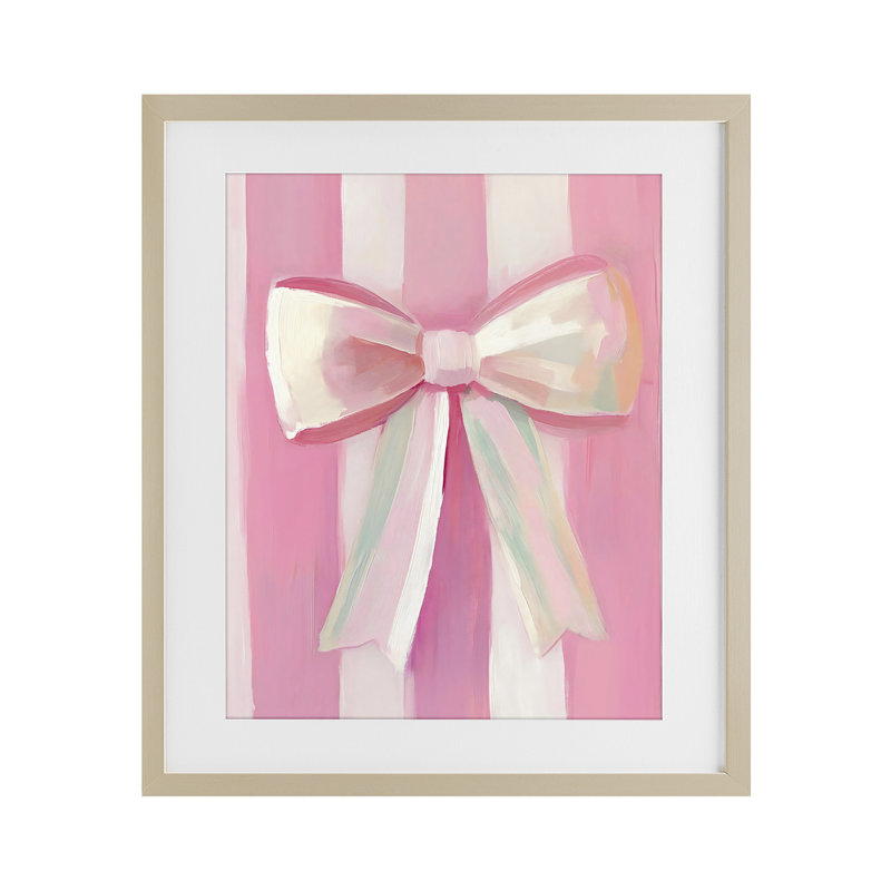 «Preppy Pink Bow on Stripes», reproduction encadrée sous verre, conception de The Prints Vibe, 21 x 17