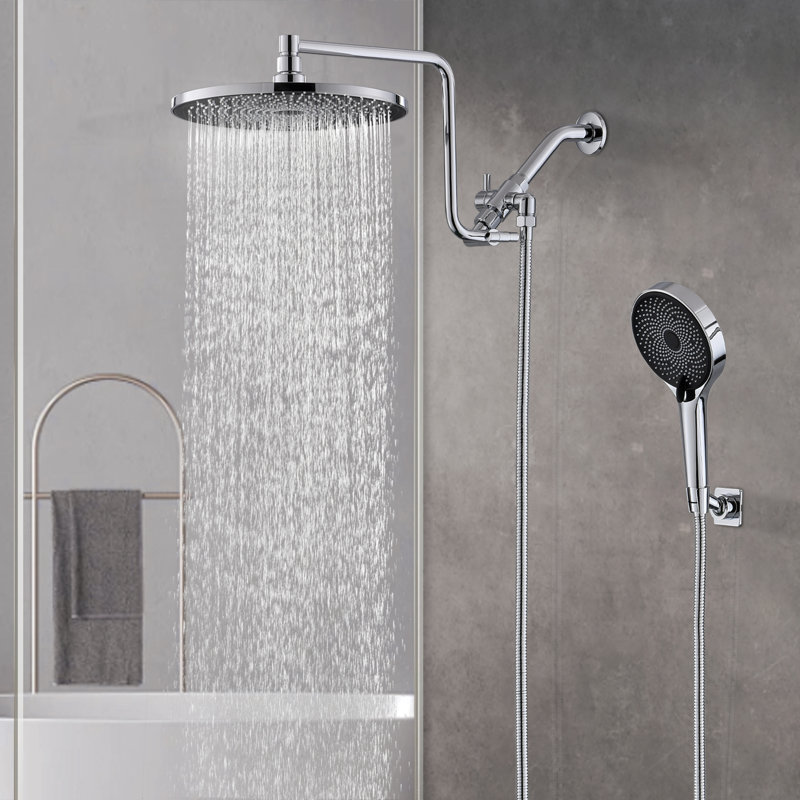 High Pressure 10" Rain Shower Head with Handheld Spray Combo, Chrome Plated