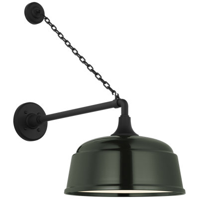 Thomas O'Brien, "Academy 17.5" Anchored Mack Barn Light in Matte Black with 16" Soft Copper Rockhouse Shade