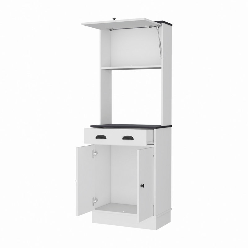 Rangement de cuisine, garde-manger blanc à 2 armoires, Blanc/Noir
