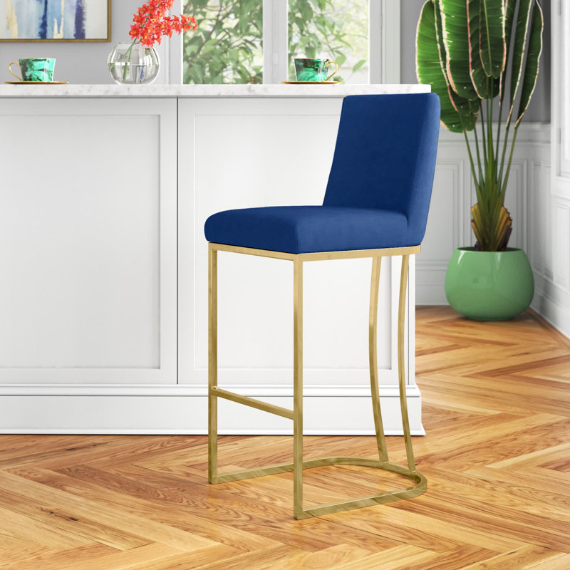 Tabouret de comptoir 26 po Heidi, Velours marine, Doré