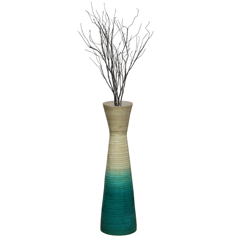 Orren Ellis 27" Elegant Bamboo Floor Vase with Hourglass Design - Ideal for Silk Plants Dried Branches or Long Stem Flowers - Perfect for Dining Room Living Room Entryway or Home Office Decor, Purple
