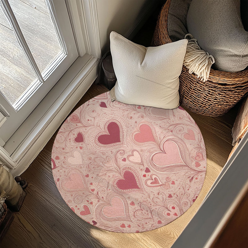 Tapis tressé Rosy Heart Whispers, Rond 5 pi