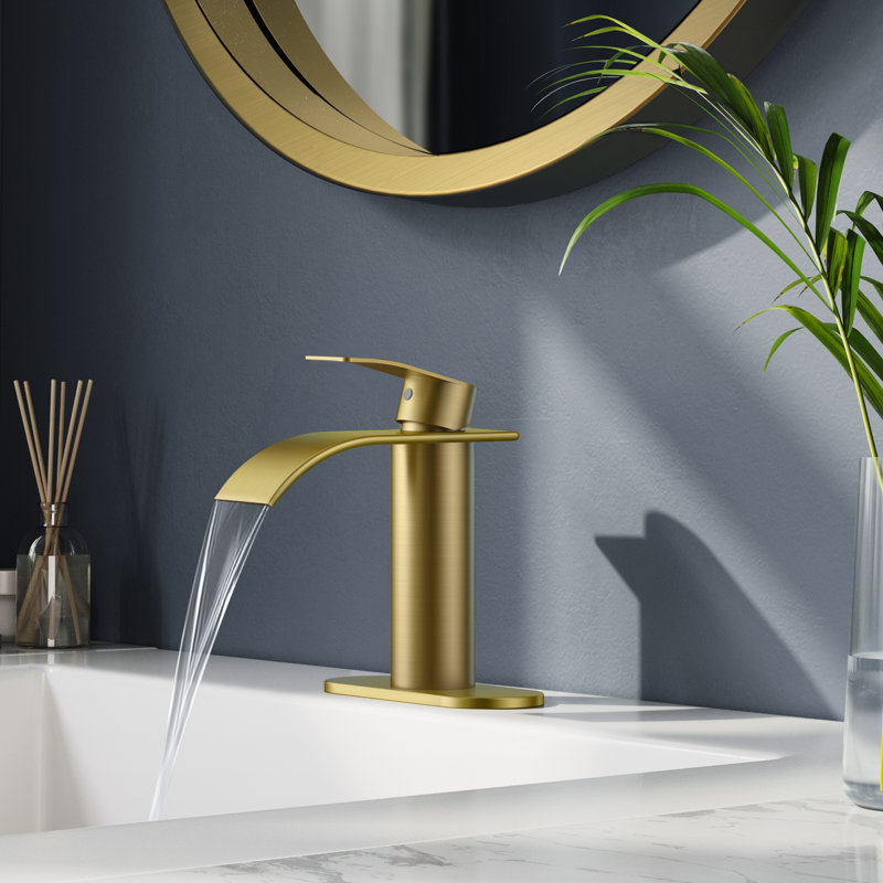 Single-handle Bathroom Faucet with Drain Assembly, Gold