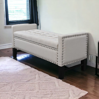 Banc rembourré en velours de 50 po gris clair et noir avec plateau rabattable
