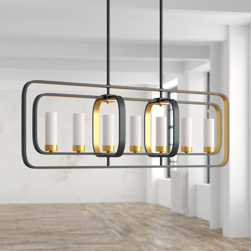Luminaire suspendu linéaire à 7 lumières pour îlot de cuisine Iniguez, Bronze doré
